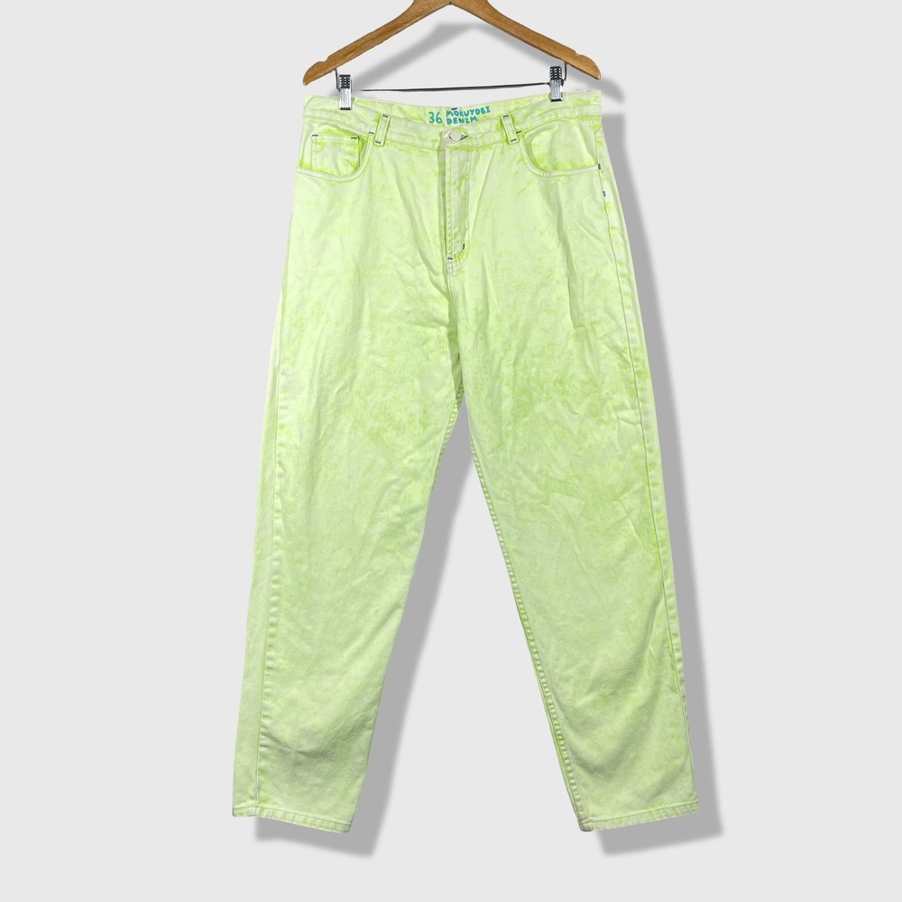 Mokuyobi Denim Jeans Mens 36 Neon Green Acid‎ Wash Streetwear 100% Cotton